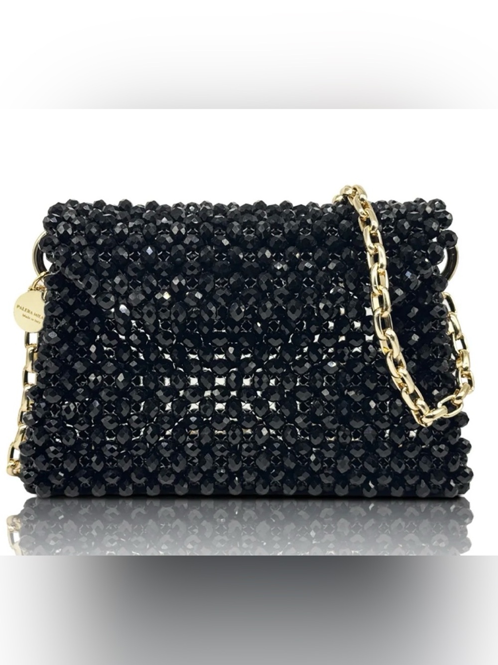 Palera Milano Maxi Roma Black Crystal Bag | Gold Chain | Handmade in Italy
